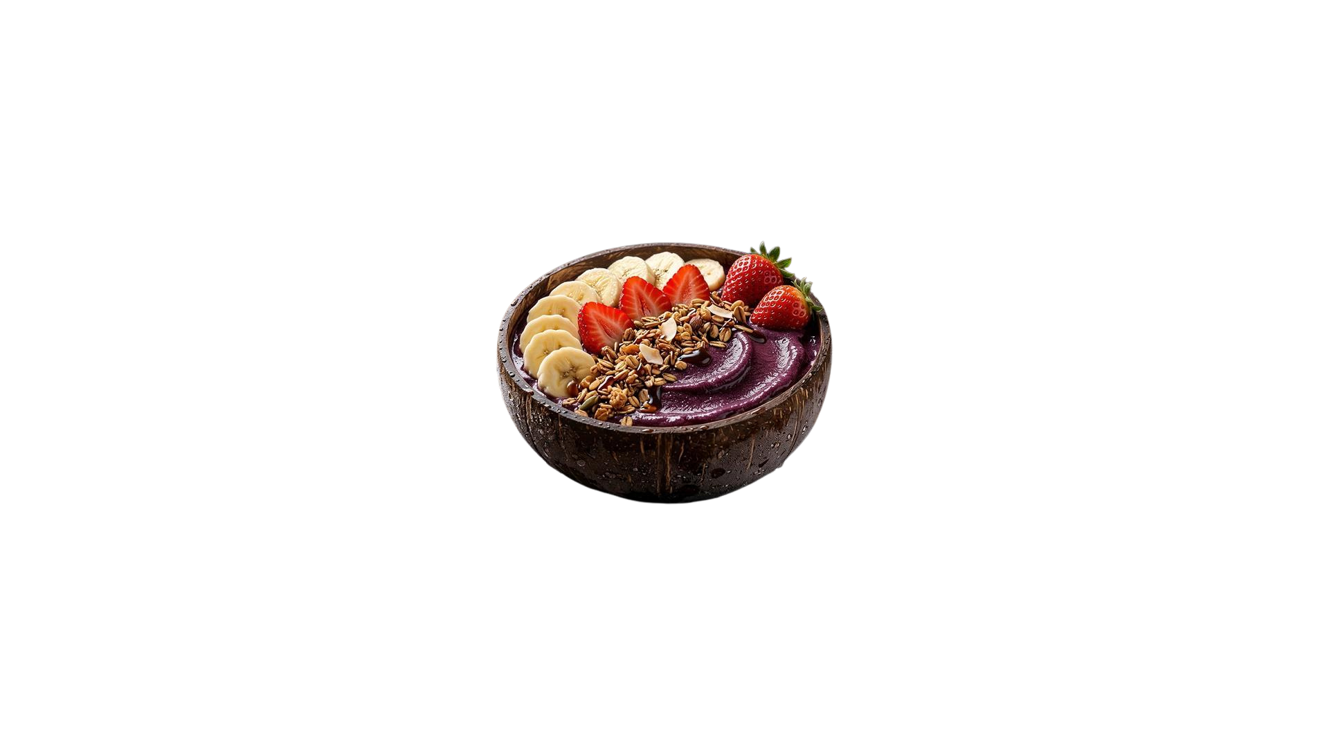 Bowl de açaí Mr. Craft con plátano, fresas y granola en cuenco de coco